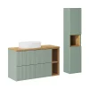 Ensemble Meuble De Salle De Bains|Petits-Meubles Ensemble meuble simple vasque 100cm 2 tiroirs 2 niches et colonne Jade Vert et Bois