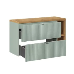 Ensemble Meuble De Salle De Bains|Petits-Meubles Ensemble meuble simple vasque 100cm 2 tiroirs 2 niches et colonne Jade Vert et Bois