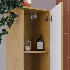 Petits-Meubles Ensemble meuble simple vasque encastree 80cm et colonne Isaline Bois