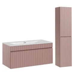 Ensemble Meuble De Salle De Bains|Petits-Meubles Ensemble meuble simple vasque encastree 100cm et colonne Zelie Rose