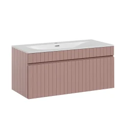 Ensemble Meuble De Salle De Bains|Petits-Meubles Ensemble meuble simple vasque encastree 100cm et colonne Zelie Rose