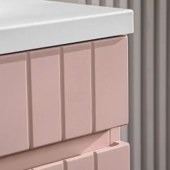 Ensemble Meuble De Salle De Bains|Petits-Meubles Ensemble meuble simple vasque encastree 100cm et colonne Zelie Rose