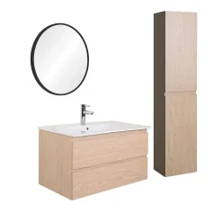 Mob-In Ensemble meuble simple vasque SORRENTO 80cm avec plan céramique, robinet, miroir et colonne