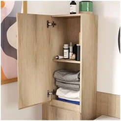 Mob-In Ensemble meuble simple vasque SORRENTO 80cm avec plan céramique, robinet, miroir et colonne
