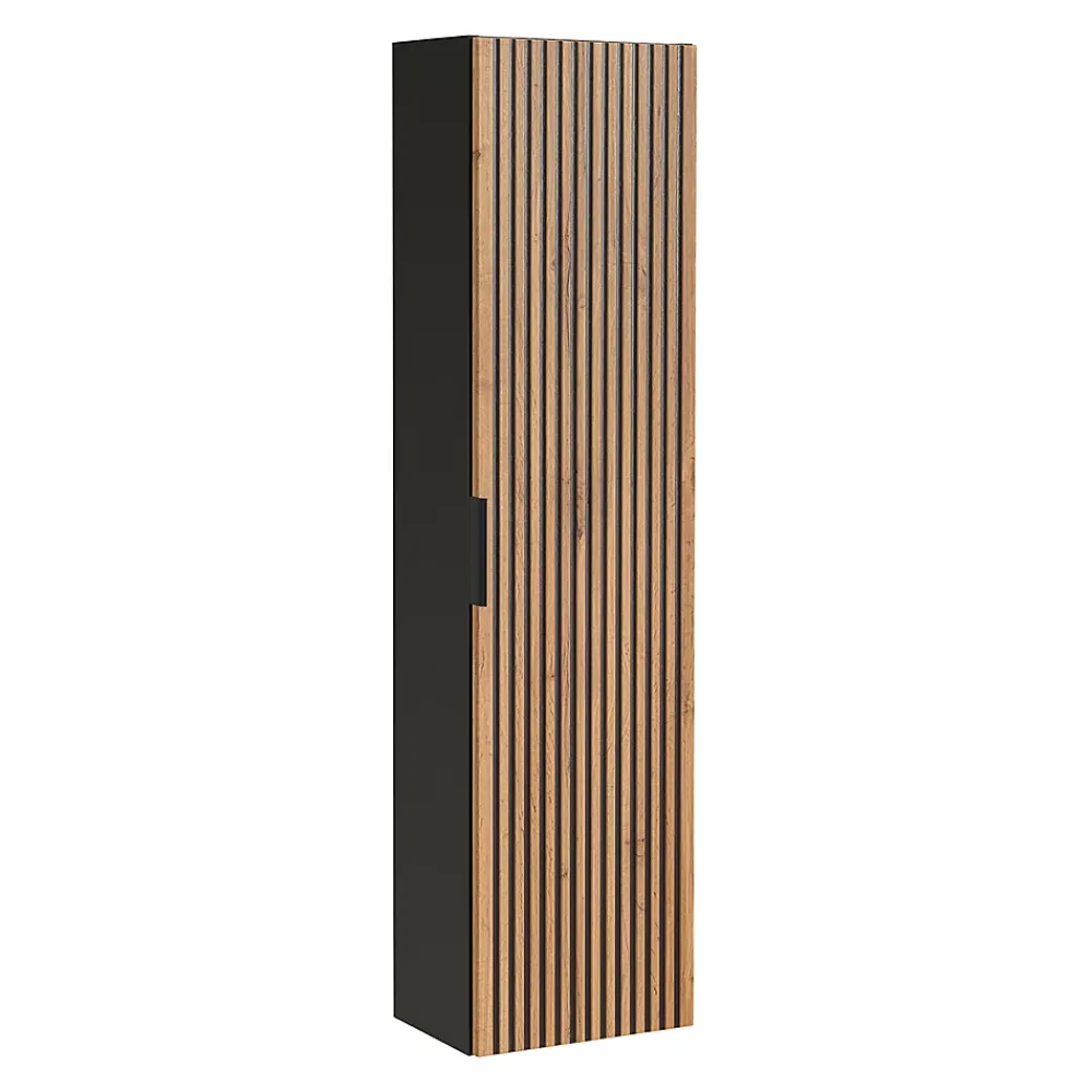 Ensemble Meuble De Salle De Bains|Petits-Meubles Ensemble meuble simple vasque 100cm miroir LED et colonne Gaia Bois et Noir - Vasque Noir