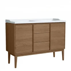 GoodHome Ensemble meuble sous vasque placage bois Kabayan + plan double vasque céramique blanc Lana l.120 cm