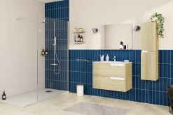 Ensemble Meuble De Salle De Bains|Meuble Vasque| Ensemble meuble sous-vasque 2 tiroirs l. 80 cm + plan vasque + miroir, décor bois, Tolima