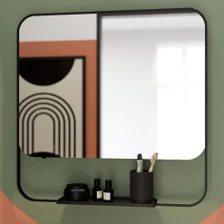 Ensemble Meuble De Salle De Bains|Meuble De Salle De Bains Faible Profondeur|GoodHome Ensemble meuble vasque faible profondeur noir avec porte-serviettes l.65 x H.82 x P.36 cm + plan vasque blanc résine + miroir, Maza