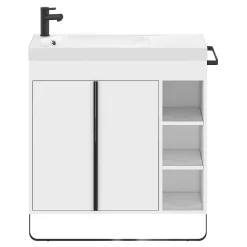 GoodHome Ensemble meuble vasque faible profondeur blanc avec porte-serviettes l.85 x H.82 x P.36 cm + plan vasque résine blanc + miroir, Maza