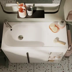 GoodHome Ensemble meuble vasque faible profondeur blanc avec porte-serviettes l.85 x H.82 x P.36 cm + plan vasque résine blanc + miroir, Maza