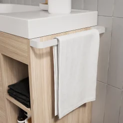 Ensemble Meuble De Salle De Bains|Meuble De Salle De Bains Faible Profondeur|GoodHome Ensemble meuble vasque faible profondeur effet bois avec porte-serviettes l.85 x H.82 x P.36 cm + plan vasque résine blanc + miroir, Maza