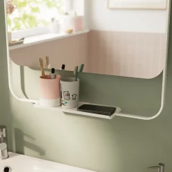 Ensemble Meuble De Salle De Bains|Meuble De Salle De Bains Faible Profondeur|GoodHome Ensemble meuble vasque faible profondeur effet bois avec porte-serviettes l.85 x H.82 x P.36 cm + plan vasque résine blanc + miroir, Maza
