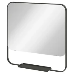GoodHome Ensemble meuble vasque faible profondeur noir avec porte-serviettes l.85 x H.82 x P.36 cm + plan vasque blanc résine + miroir, Maza