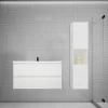 AICA Sanitaire Ensemble meuble vasque L.100cm blanc 2 tiroirs + lavabo + colonne
