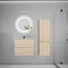 Ensemble Meuble De Salle De Bains|AICA Sanitaire Ensemble meuble vasque L.60cm 2 tiroirs + lavabo + LED miroir rond 60cm + colonne,chêne easy