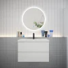Ensemble Meuble De Salle De Bains|AICA Sanitaire Ensemble meuble vasque L.80cm 2 tiroirs + lavabo + LED miroir rond 70cm,blanc