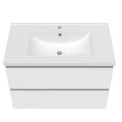 Ensemble Meuble De Salle De Bains|AICA Sanitaire Ensemble meuble vasque L.80cm 2 tiroirs + lavabo + LED miroir rond 70cm,blanc