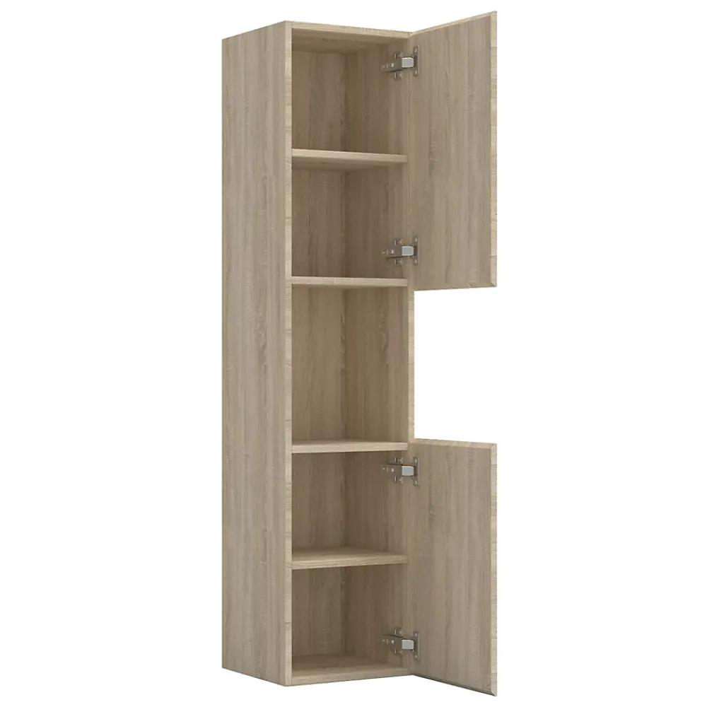 AICA Sanitaire Ensemble meuble vasque L.80cm chêne 2 tiroirs + lavabo + colonne