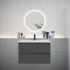 AICA Sanitaire Ensemble meuble vasque L.80cm 2 tiroirs + lavabo + LED miroir rond 60cm,anthracite
