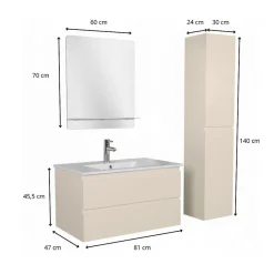 Mob-In Ensemble meuble vasque SORRENTO 80cm avec robinet, miroir et colonne