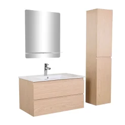 Mob-In Ensemble meuble vasque SORRENTO 80cm avec robinet, miroir et colonne
