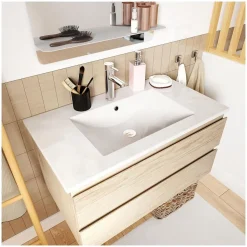 Mob-In Ensemble meuble vasque SORRENTO 80cm avec robinet, miroir et colonne