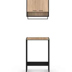 Armoire De Salle De Bains|IDMarket Ensemble meubles de buanderie WALLIS noir et bois façon hêtre pour machine à laver
