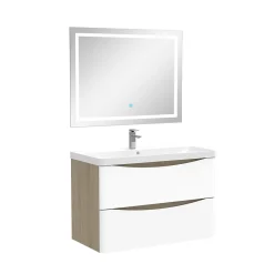 AICA Sanitaire Ensemble meubles Salle de Bain 80cm simple vasque + miroir lumineux