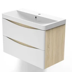 AICA Sanitaire Ensemble meubles Salle de Bain 80cm simple vasque + miroir lumineux
