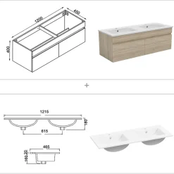 Ensemble Meuble De Salle De Bains|AICA Sanitaire Ensemble meubles Salle de Bain 120cm avec colonne + miroir lumineux 3 couleurs + dimmable Chêne Wotan