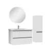 AICA Sanitaire Ensemble meubles Salle de Bain 80cm vasque + colonne + miroir rond lumineux Blanc