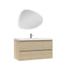 AICA Sanitaire Ensemble meubles Salle de Bain 100cm vasque + miroir 3 couleurs lumineux Chêne Wotan
