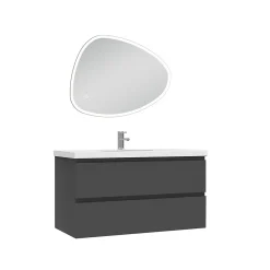 AICA Sanitaire Ensemble meubles Salle de Bain 100cm vasque + miroir 3 couleurs lumineux Anthracite