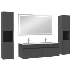 Ensemble Meuble De Salle De Bains|AICA Sanitaire Ensemble meubles Salle de Bain 120cm avec colonne + miroir lumineux 3 couleurs + dimmable Anthracite