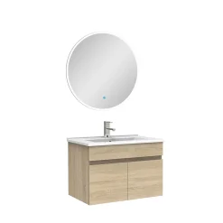 Ensemble Meuble De Salle De Bains|AICA Sanitaire Ensemble meubles Salle de Bain simple vasque 60cm + miroir lumineux Chêne Wotan