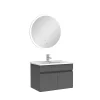 AICA Sanitaire Ensemble meubles Salle de Bain simple vasque 60cm + miroir rond lumineux Anthracite