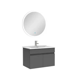 AICA Sanitaire Ensemble meubles Salle de Bain simple vasque 60cm + miroir rond lumineux Anthracite