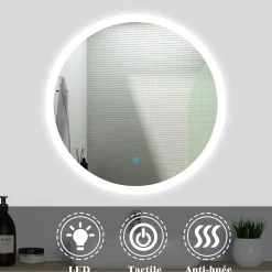 AICA Sanitaire Ensemble meubles Salle de Bain simple vasque 60cm + miroir rond lumineux Anthracite