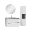 AICA Sanitaire Ensemble meubles simple vasque 80cm,colonne + miroir rond lumineux Blanc