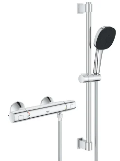 Grohe Ensemble mitigeur de douche thermostatique + douchette + flexible et barre, chrome, Trend