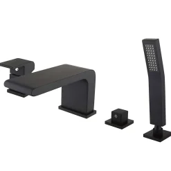 Bernstein Ensemble Robinet mélangeur Noir Baignoire 4 trous en Cascade, Ensemble Pommeau Douchette Bain - 6080B