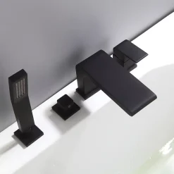 Bernstein Ensemble Robinet mélangeur Noir Baignoire 4 trous en Cascade, Ensemble Pommeau Douchette Bain - 6080B