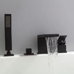 Bernstein Ensemble Robinet mélangeur Noir Baignoire 4 trous en Cascade, Ensemble Pommeau Douchette Bain - 6080B