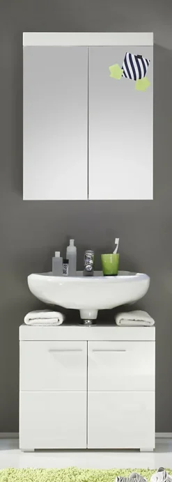 Meuble De Salle De Bains Faible Profondeur|Chb Collection Ensemble salle de bain 2 pièces. mélaminé Blanc Brillant L - H - P : 60 - 190 - 34 cm
