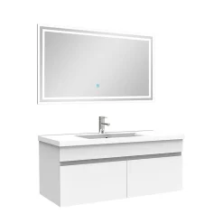 AICA Sanitaire Ensemble Salle De Bain 100cm meuble blanc avec miroir lumineux