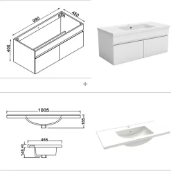 AICA Sanitaire Ensemble Salle De Bain 100cm meuble blanc avec miroir lumineux