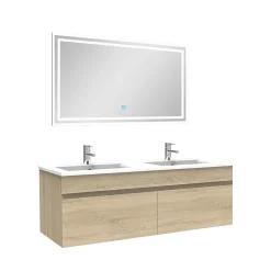 AICA Sanitaire Ensemble Salle De Bain 120cm meuble Chêne Wotan avec miroir lumineux