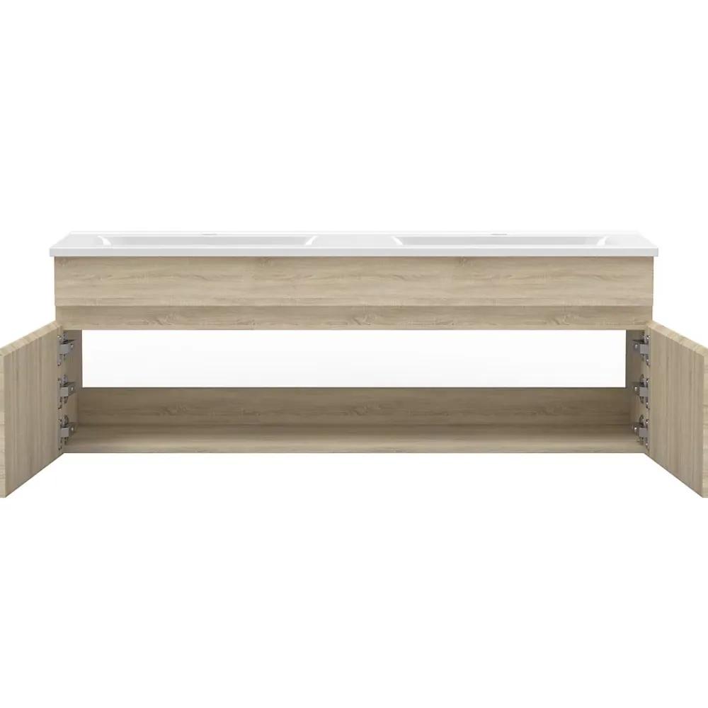 Ensemble Meuble De Salle De Bains|AICA Sanitaire Ensemble Salle De Bain 120cm Chêne Wotan meuble et miroir et colonne et double vasque