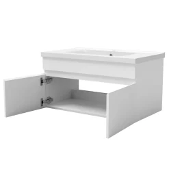 AICA Sanitaire Ensemble Salle De Bain 80cm Blanc meuble + miroir + colonne + simple vasque