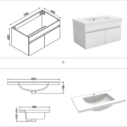AICA Sanitaire Ensemble Salle De Bain 80cm Blanc meuble + miroir + colonne + simple vasque